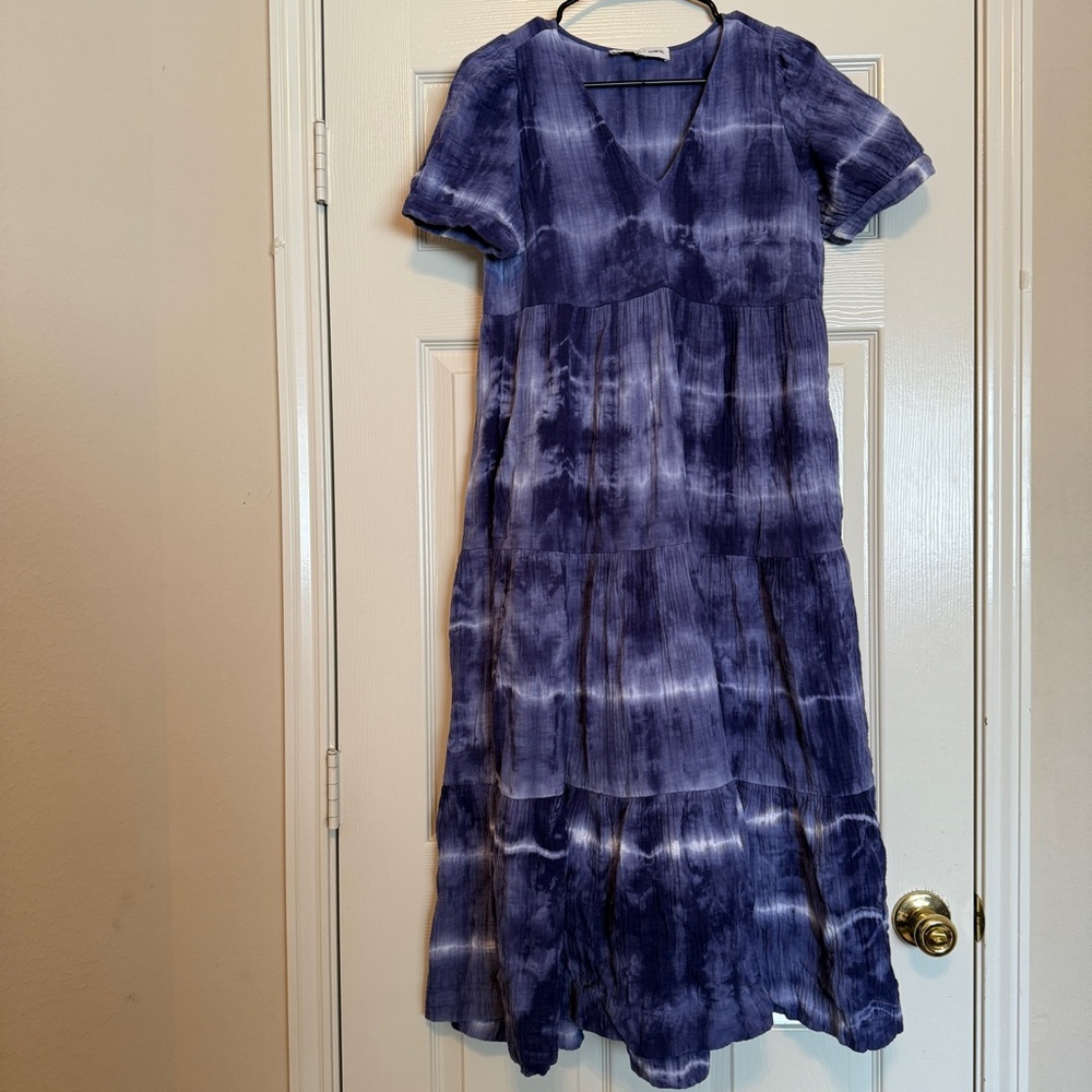 Madewell x Warm Midi Dress Womens Small Tie Dye Blue Purple A-Line Cotton Gauze
